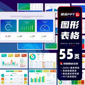 55页ppt模板图表折线图柱状图面积图环形图可视化仪表图excel数据课件-幼小初高学社