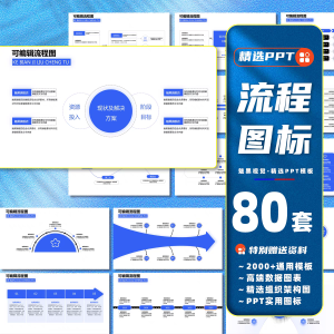 80套PPT模板流程图表可编辑可改色时间轴组织架构思维导图环形图素材-幼小初高学社
