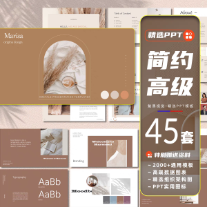 45套 PPT模板简约工作汇报莫兰迪清新高端设计感创意文艺公司介绍课件-幼小初高学社