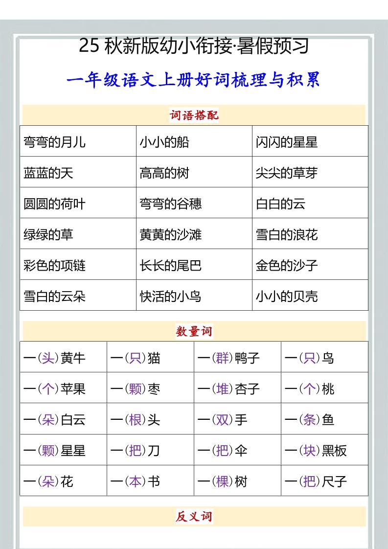 【2025秋新版】幼小衔接一年级语文上册好词梳理与积累-幼小初高学社