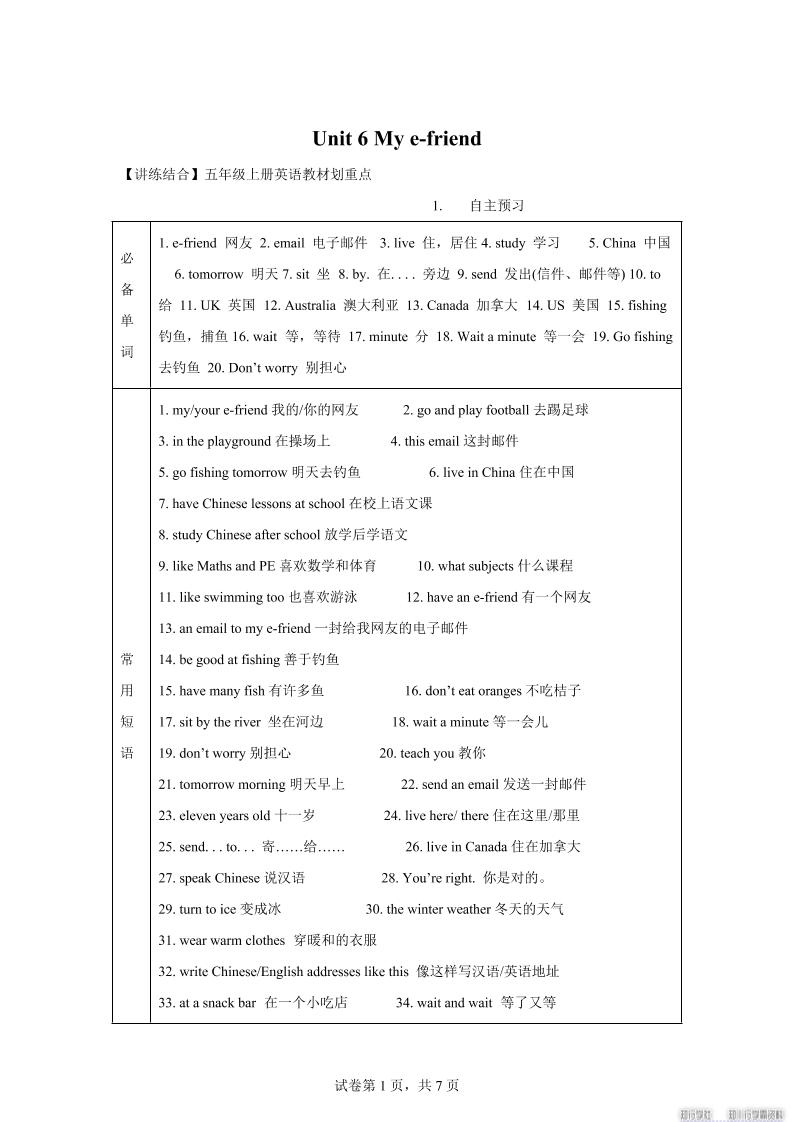 【单元热点难点】译林版（三起）英语五年级上册Unit6Mye-friend教材划重点-幼小初高学社