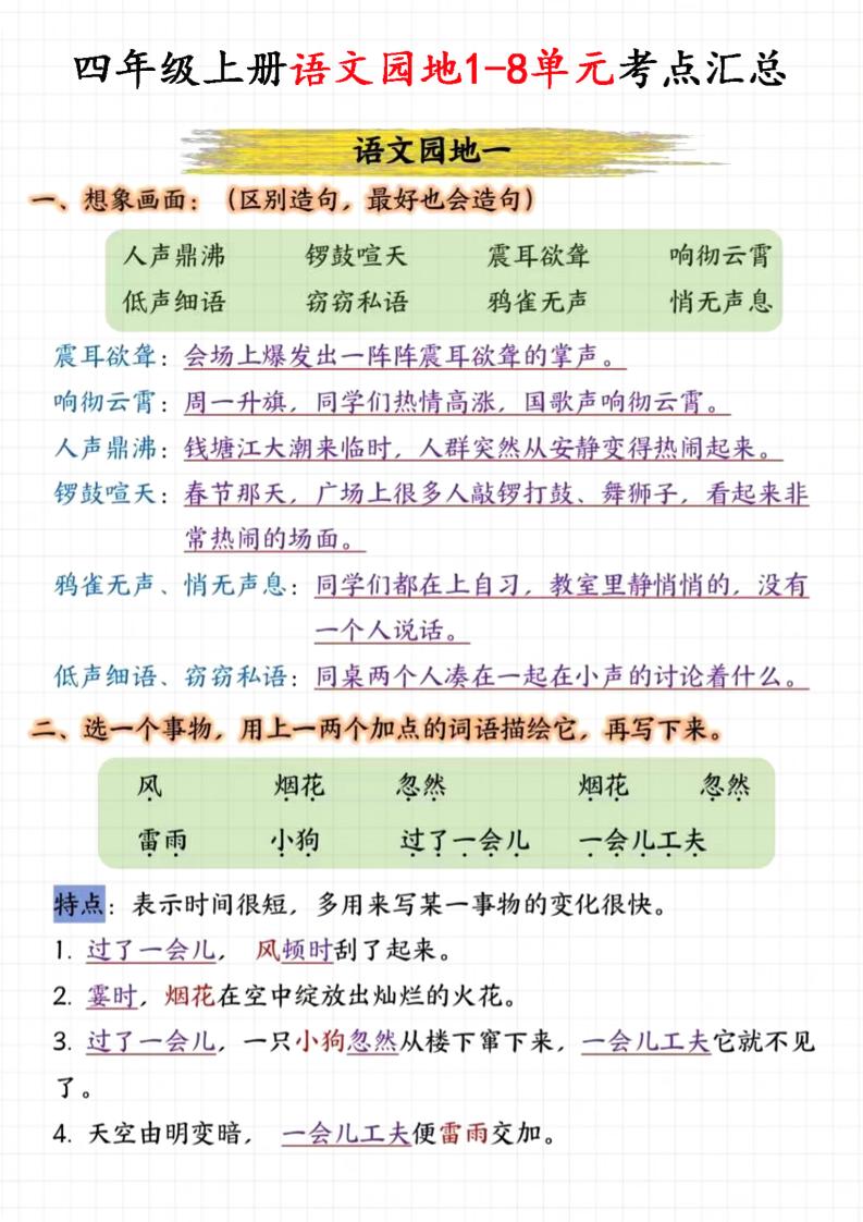 四上语文园地1-8单元考点汇总（15页）-幼小初高学社