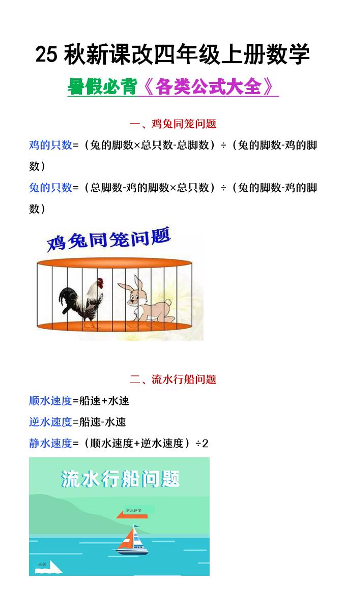 【2025秋新版】四年级上册数学各类公式汇总-幼小初高学社