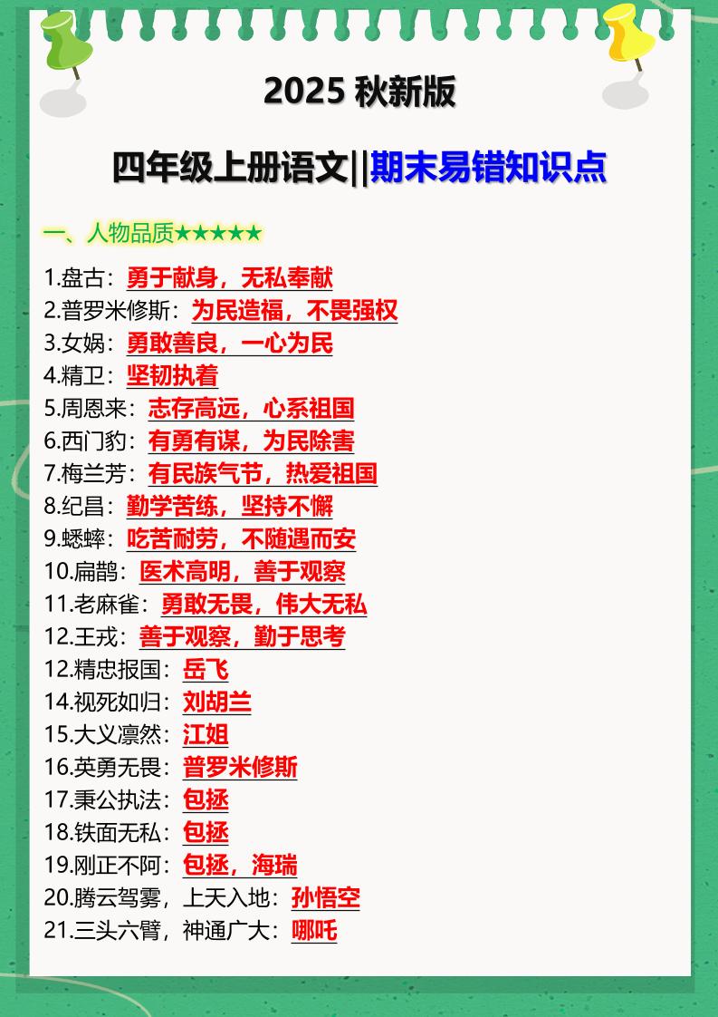 【2025秋新版】四年级上册语文‖期末易错知识点-幼小初高学社