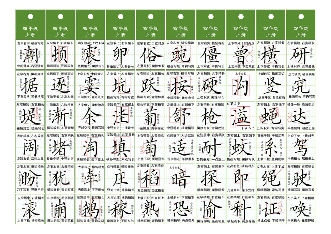 四年级上语文同步精讲字卡（共10页）-幼小初高学社