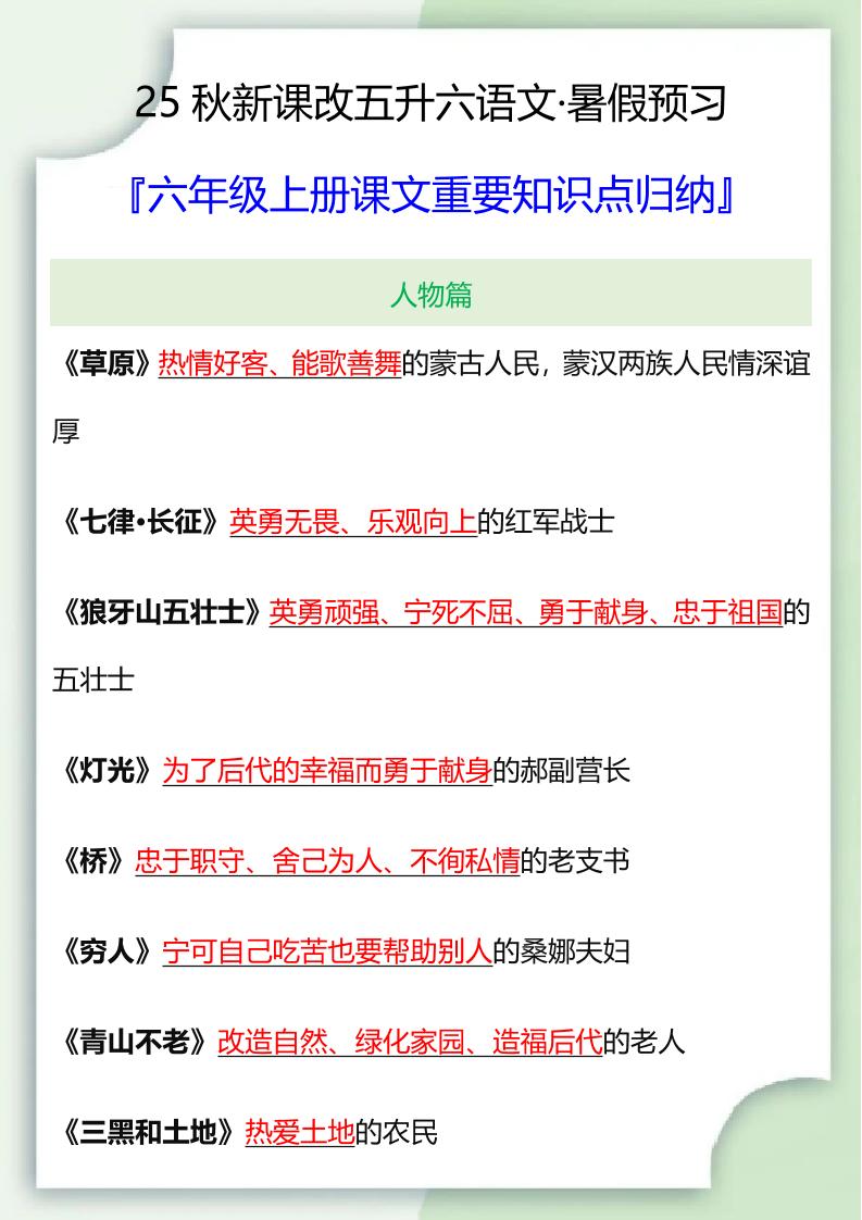 【2025秋新版】六年级语文上册课文重要知识点归纳-幼小初高学社