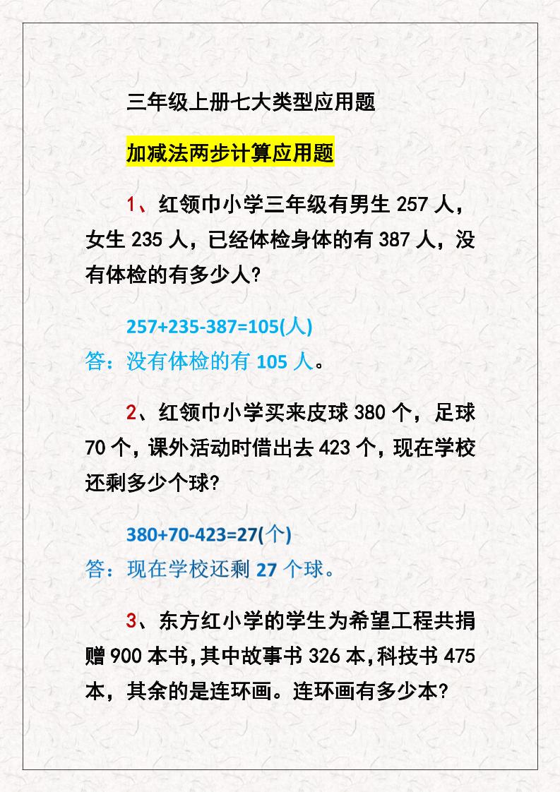 三上数学七大类型应用题-幼小初高学社