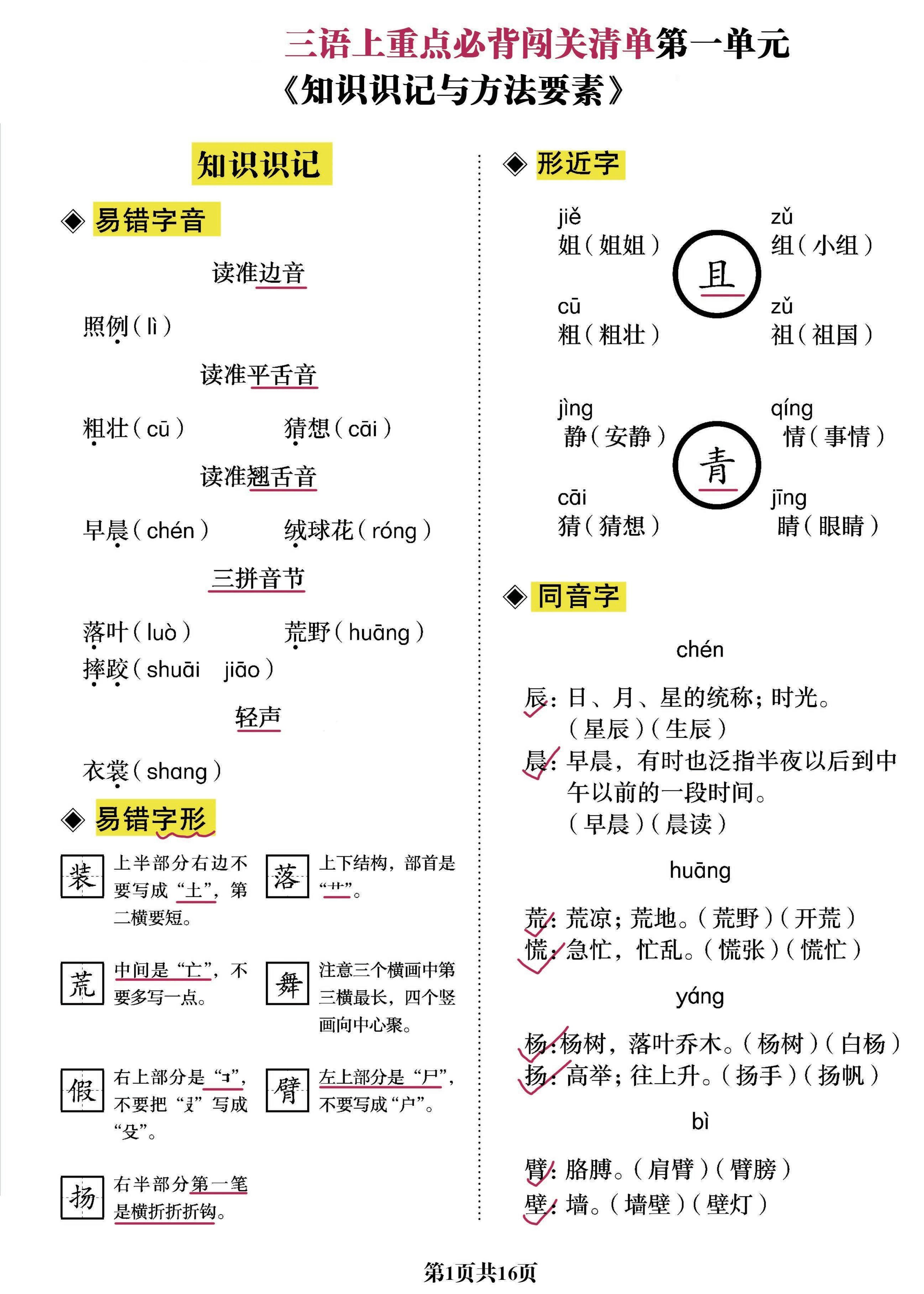 三上语文-重点必背清单《知识识记与方法要素》必考-幼小初高学社