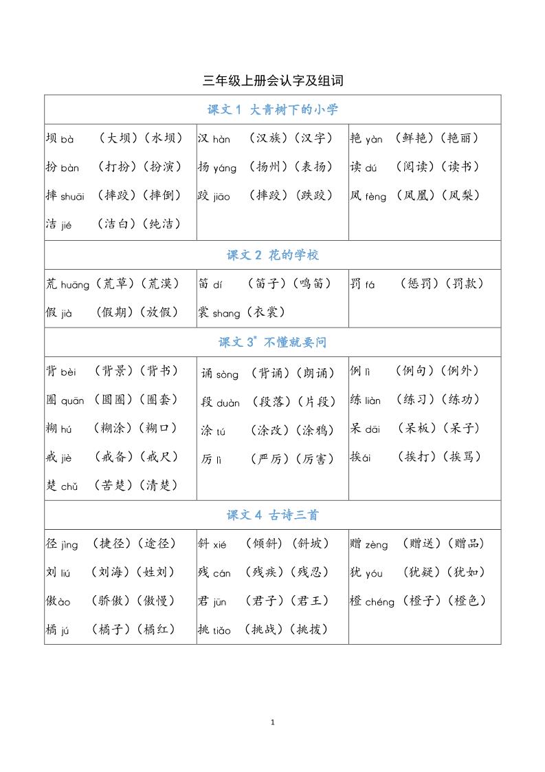 三上语文-识字表注音组词-幼小初高学社