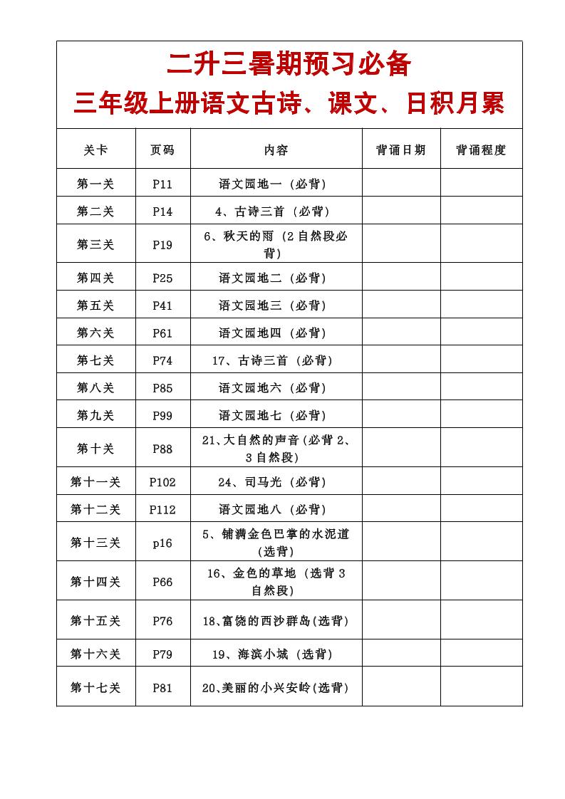 三年级语文上册课文必背内容-幼小初高学社