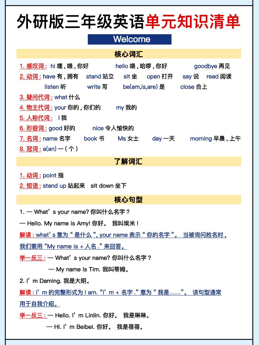 外研三上英语知识清单全-幼小初高学社