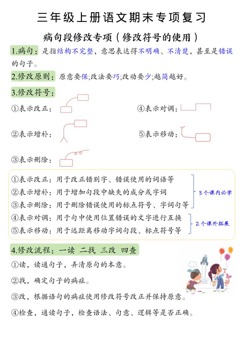 三上语文必考重点病句段修改符号方法及练习-幼小初高学社